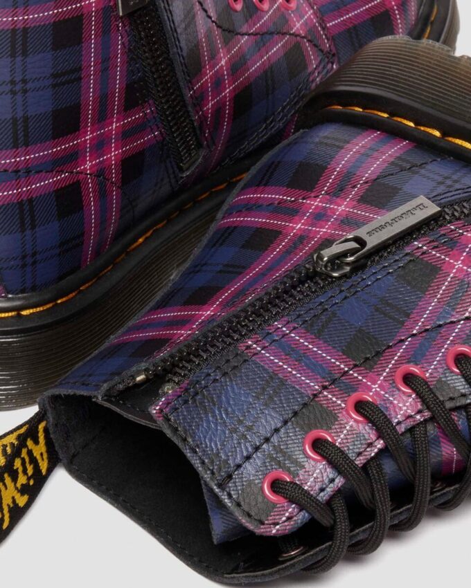 1460 PASCAL JUNIOR PINK TARTAN LACE UP KIDS BOOTS