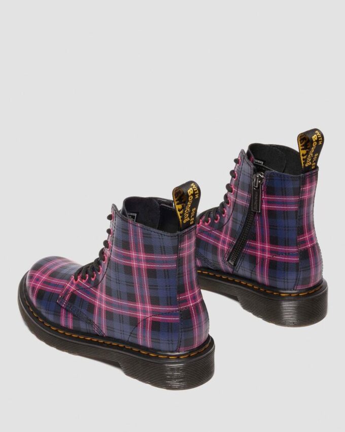 1460 PASCAL JUNIOR PINK TARTAN LACE UP KIDS BOOTS