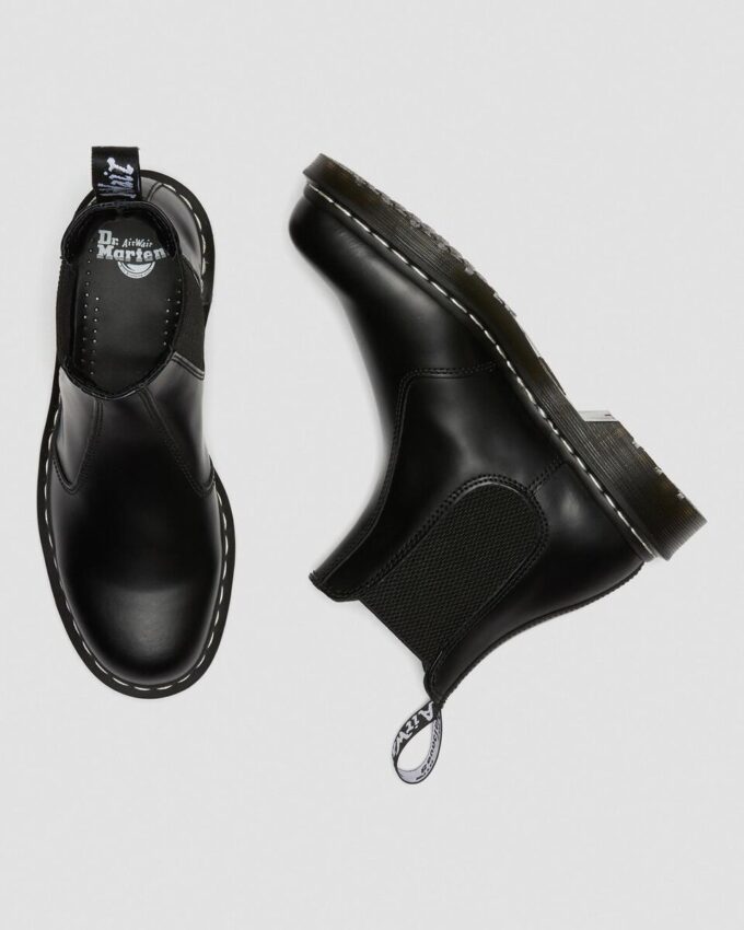 2976 White Stitch Smooth Leather Chelsea Boots