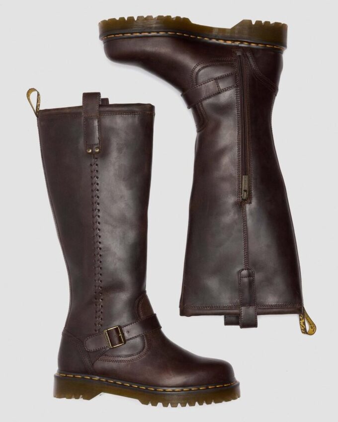 Anistone Knee High Crazy Horse Leather Biker Boots