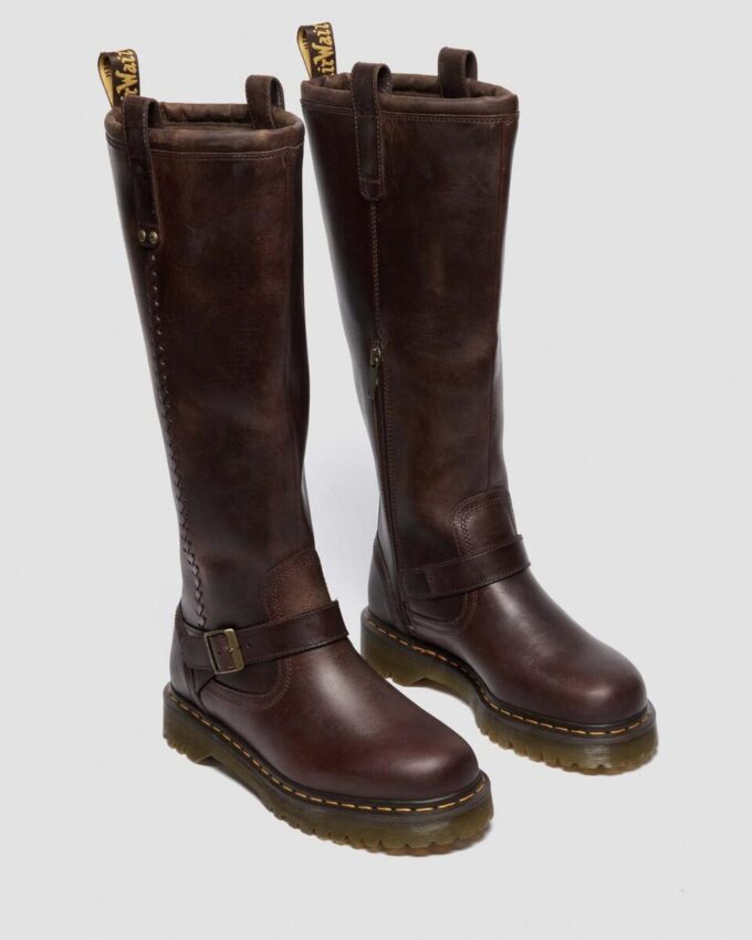Anistone Knee High Crazy Horse Leather Biker Boots