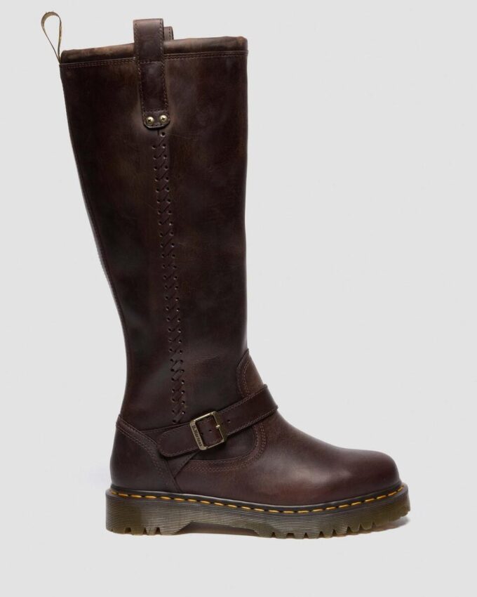 Anistone Knee High Crazy Horse Leather Biker Boots