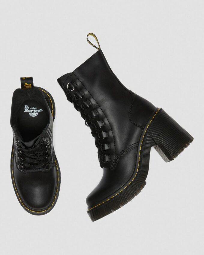 Chesney Leather Flared Heel Lace Up Boots