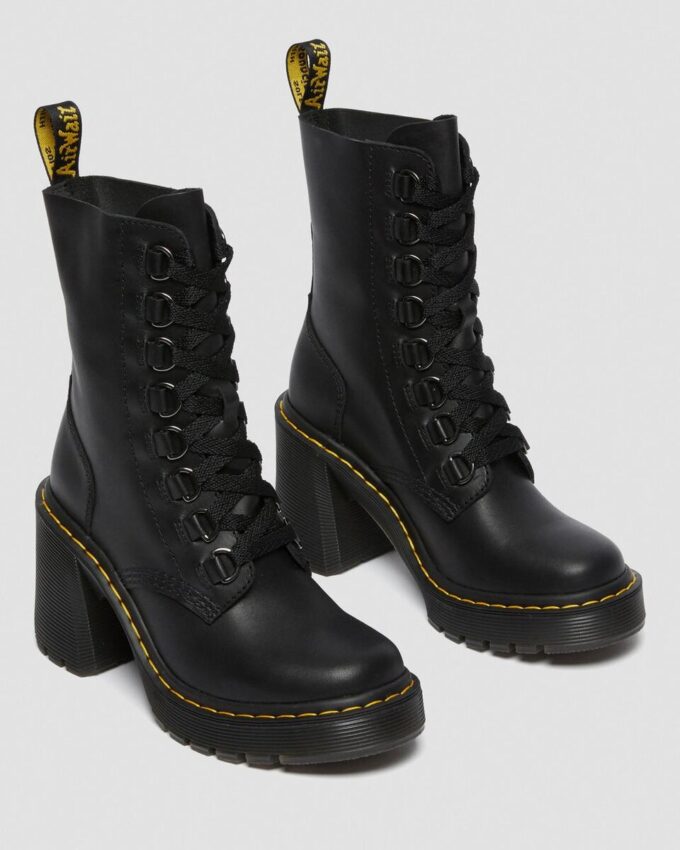 Chesney Leather Flared Heel Lace Up Boots