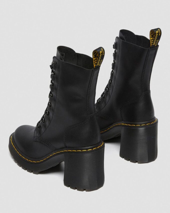 Chesney Leather Flared Heel Lace Up Boots
