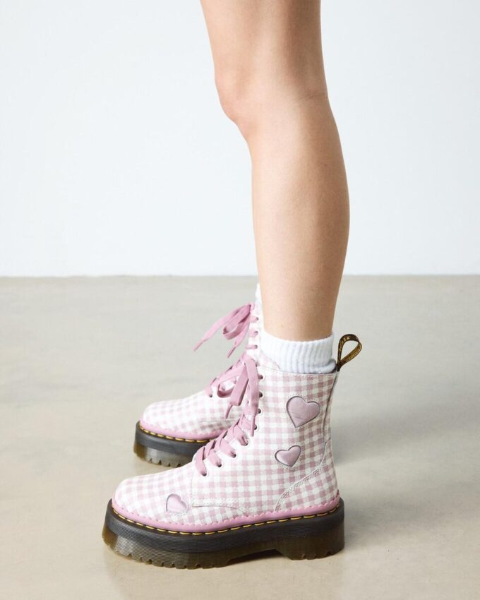 JADON HEART Gingham Leather Platform Boots