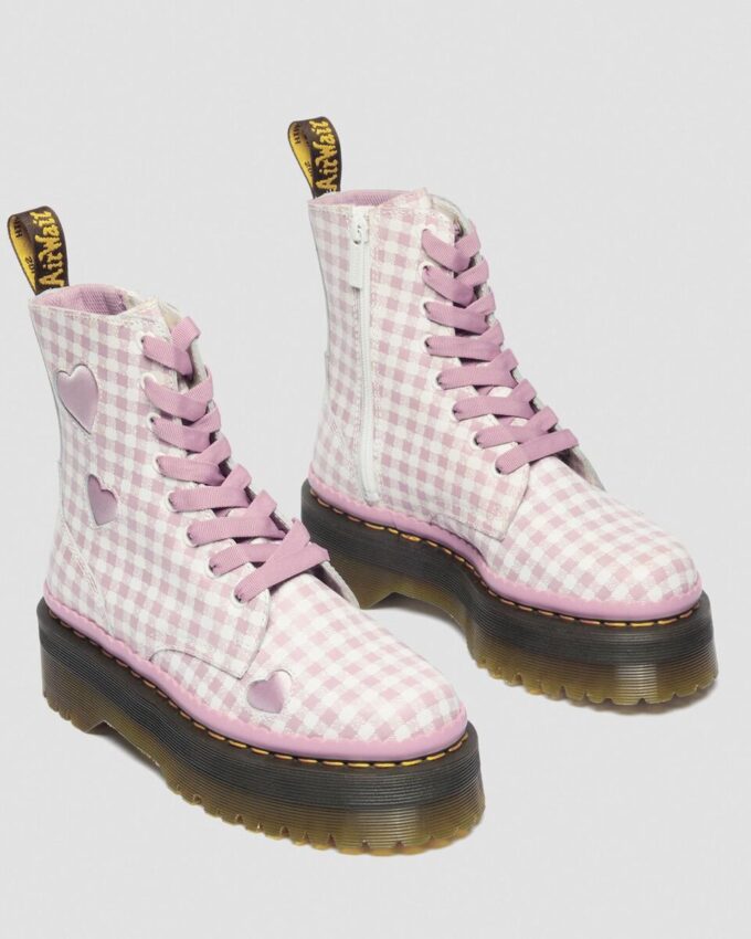 JADON HEART Gingham Leather Platform Boots