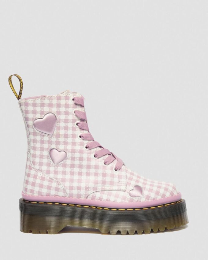 JADON HEART Gingham Leather Platform Boots
