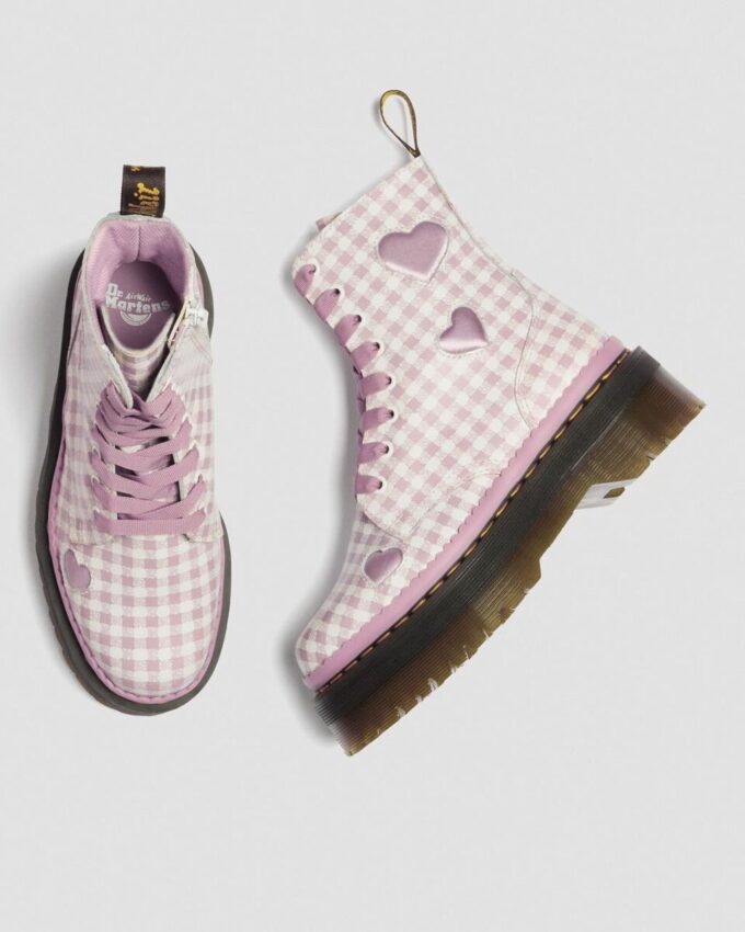 JADON HEART Gingham Leather Platform Boots