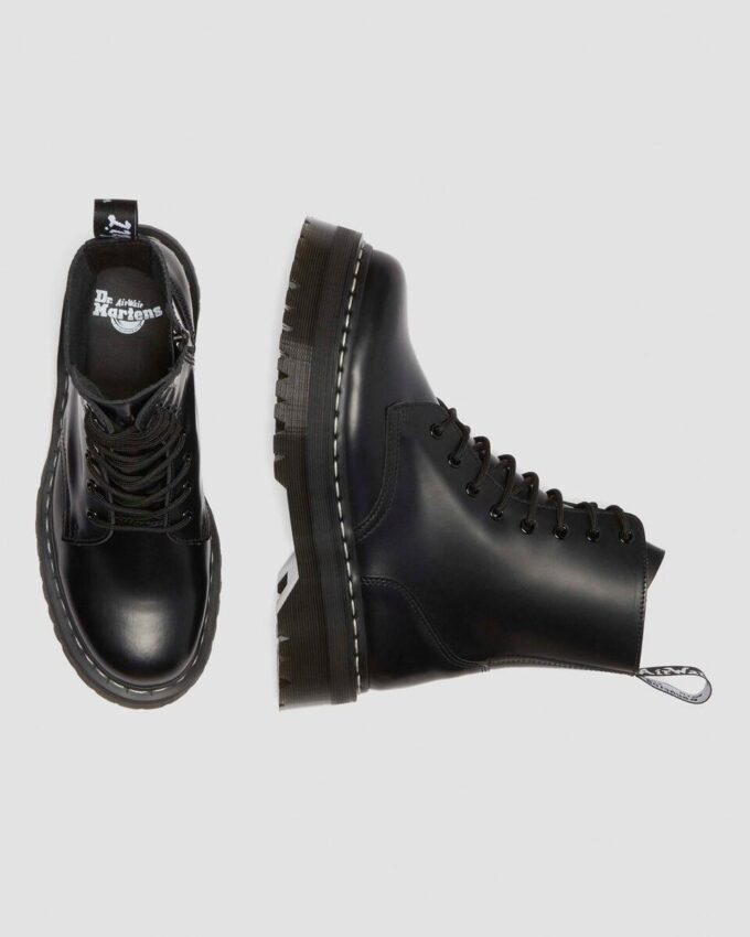 Jadon White Stitch Smooth Leather Platform Boots