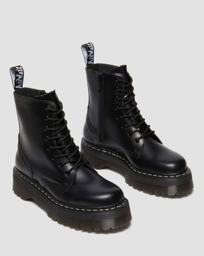 Jadon White Stitch Smooth Leather Platform Boots