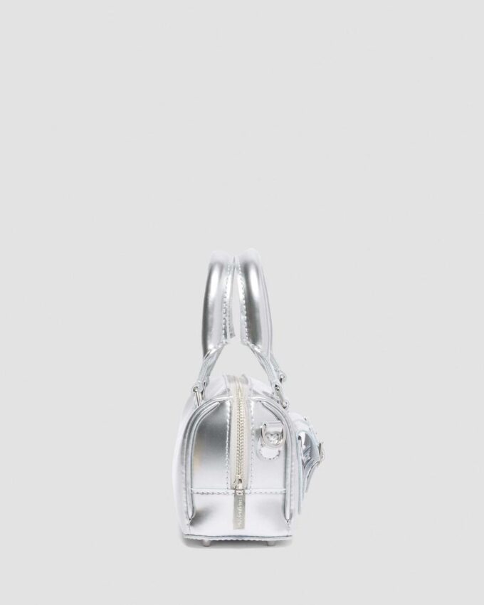 Mini Top Handle Bag Silver Patent Leather Bag