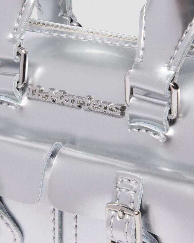 Mini Top Handle Bag Silver Patent Leather Bag