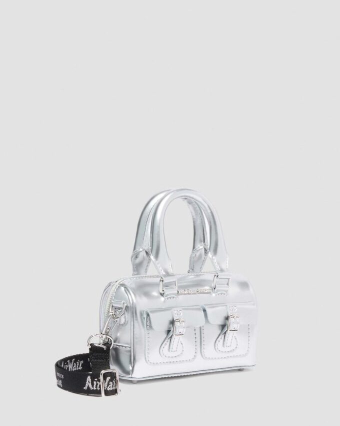 Mini Top Handle Bag Silver Patent Leather Bag