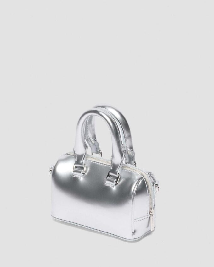 Mini Top Handle Bag Silver Patent Leather Bag