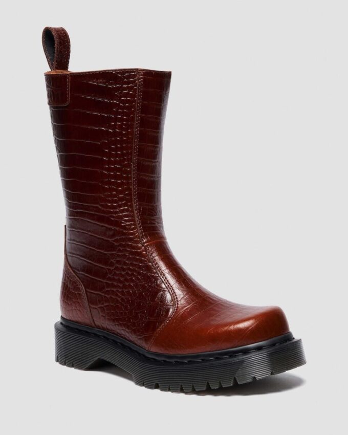REJENA Croc Emboss Leather Boots