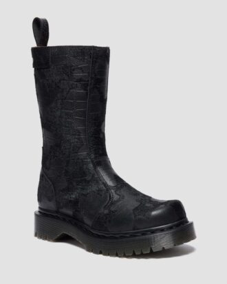 REJENA Hair On Croc Emboss Leather Boots